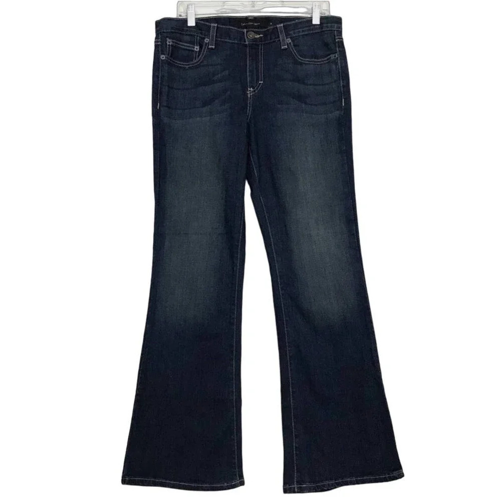 Calvin Klein Women's Size 10 Dark Washed Blue Flared Denim Jeans